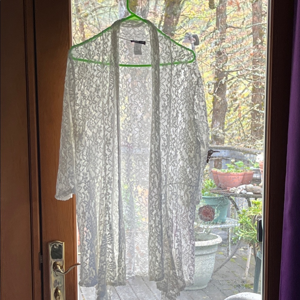 Lightweight White Lace Open-Front Cardigan